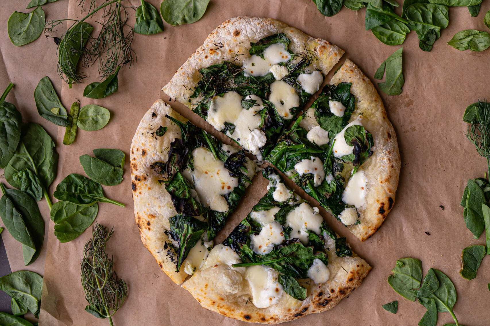gourmet spinach feta pizza